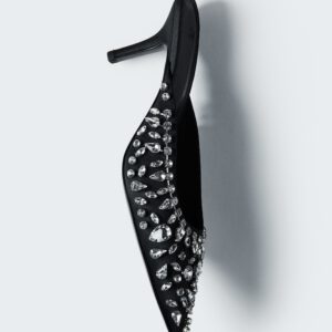 Rhinestone Studded Heeled Mules