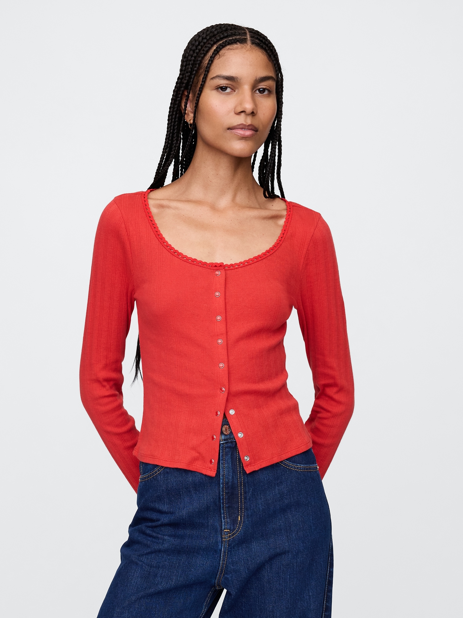 Pointelle Crop Cardigan