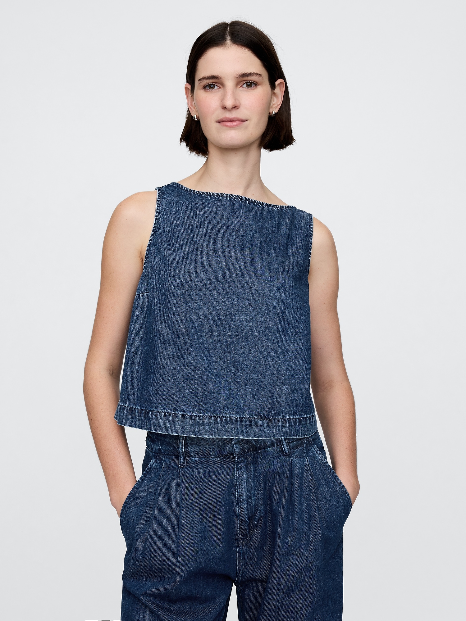 UltraSoft Denim Crop Shell Tank Top
