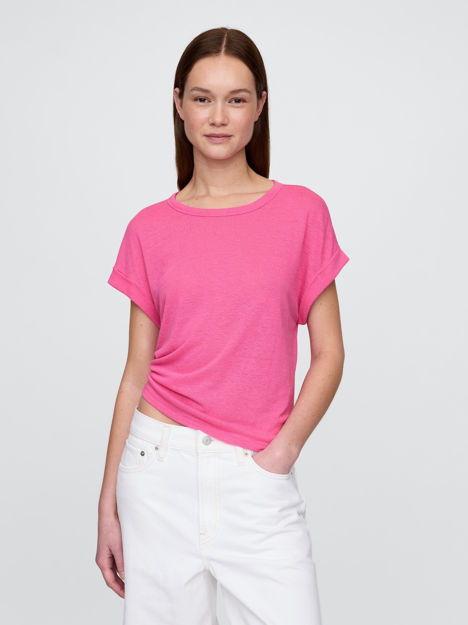 Linen-Blend Roll-Cuff T-Shirt