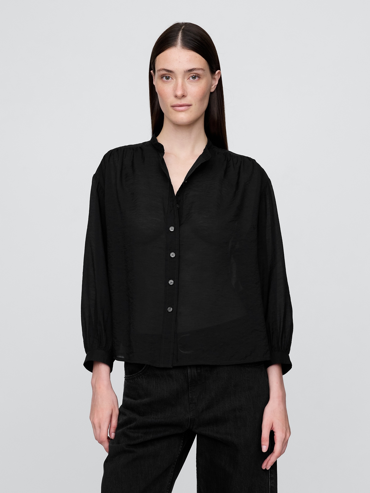 Sheer Button-Front Shirt